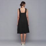 Black Warm Cotton Corduroy Knee Length Flared Dress