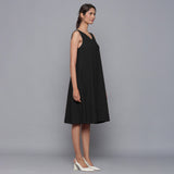 Black Warm Cotton Corduroy Knee Length Flared Dress