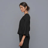 Black Warm Cotton Corduroy Off-Shoulder Top