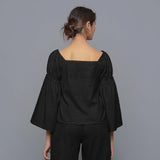 Black Warm Cotton Corduroy Off-Shoulder Top