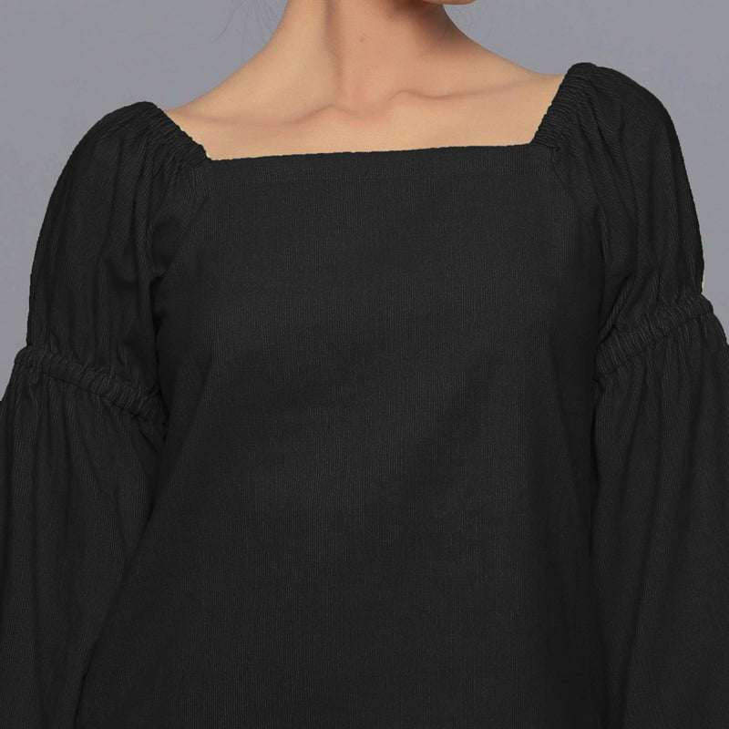 Black Warm Cotton Corduroy Off-Shoulder Top