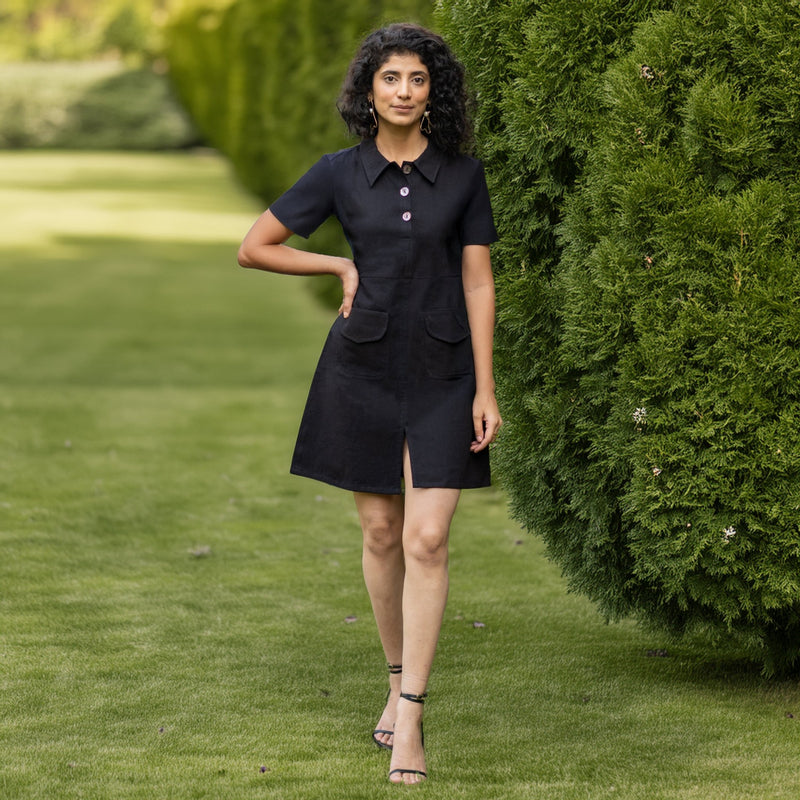 Black Warm Cotton Flannel A-Line Short Sleeves Dress 30" / Custom Height (Free) Black Warm Cotton Flannel A-Line Short Sleeves Dress 30" / Custom Height (Free)