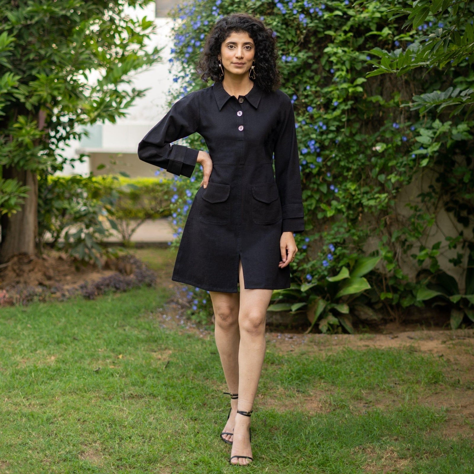 Black Warm Cotton Flannel A-Line Full Sleeve Short Dress 32" / Tall (5'7" and above) Black Warm Cotton Flannel A-Line Full Sleeve Short Dress 32" / Tall (5'7" and above)