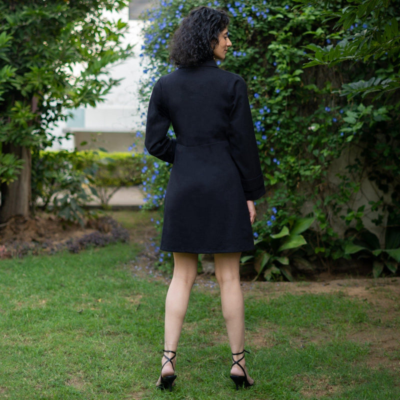 Black Warm Cotton Flannel A-Line Full Sleeve Short Dress 32 Black Warm Cotton Flannel A-Line Full Sleeve Short Dress 32