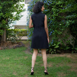 Black Warm Cotton Flannel A-Line Sleeveless Short Dress