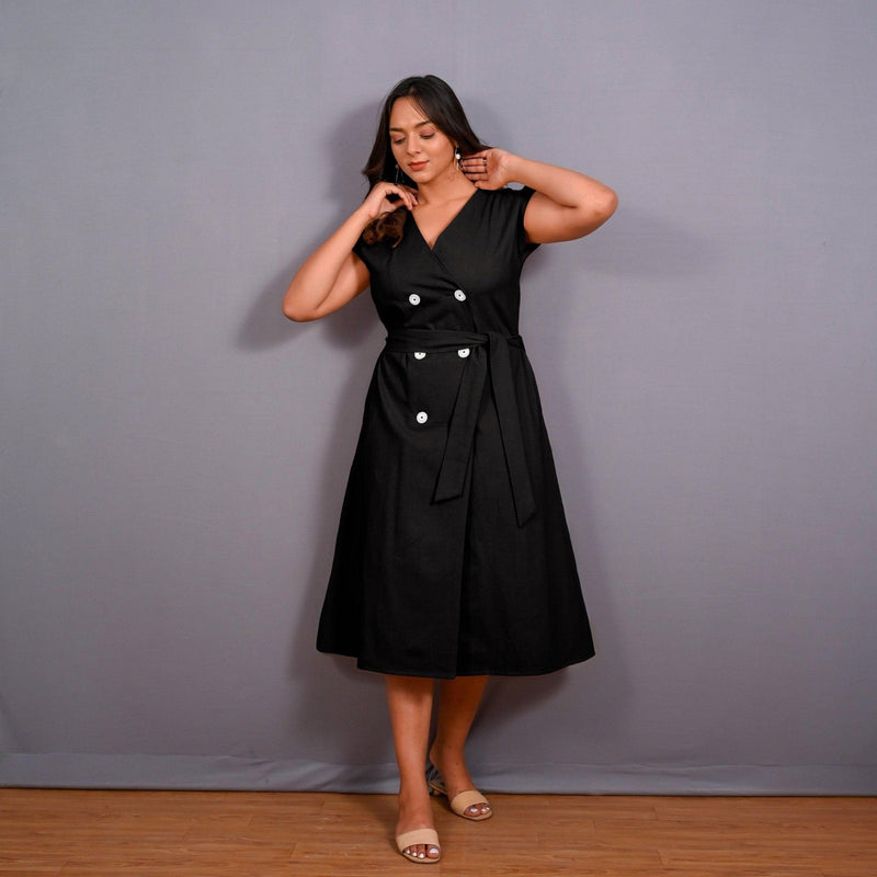 Black Warm Cotton Flannel Button-Down A-Line Midi Dress 26" / Tall (5'7" and above) Black Warm Cotton Flannel Button-Down A-Line Midi Dress 26" / Tall (5'7" and above)