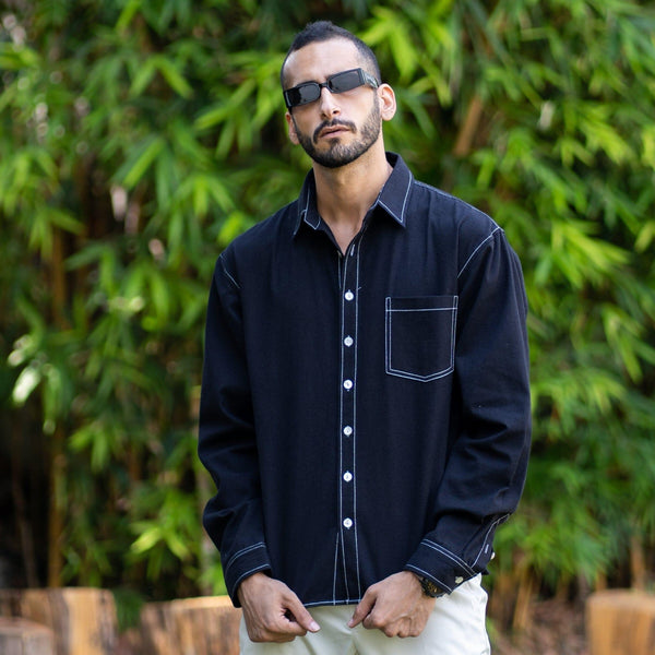 Black Warm Cotton Flannel Full Sleeve Patch Pocket Shirt