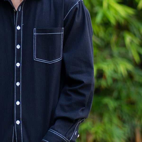 Black Warm Cotton Flannel Full Sleeve Patch Pocket Shirt