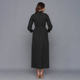 Black Warm Cotton Flannel High Neck Maxi Dress