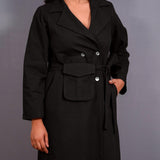 Black Warm Cotton Flannel Midi Blazer Dress