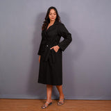 Black Warm Cotton Flannel Midi Blazer Dress