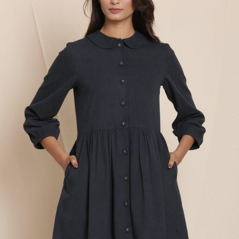 Black Warm Cotton Flannel Peter Pan Midi Dress 62" / Petite (5'1" and below) Black Warm Cotton Flannel Peter Pan Midi Dress 62" / Petite (5'1" and below)