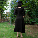 Black Warm Cotton Waffle Fit and Flare Maxi Dress