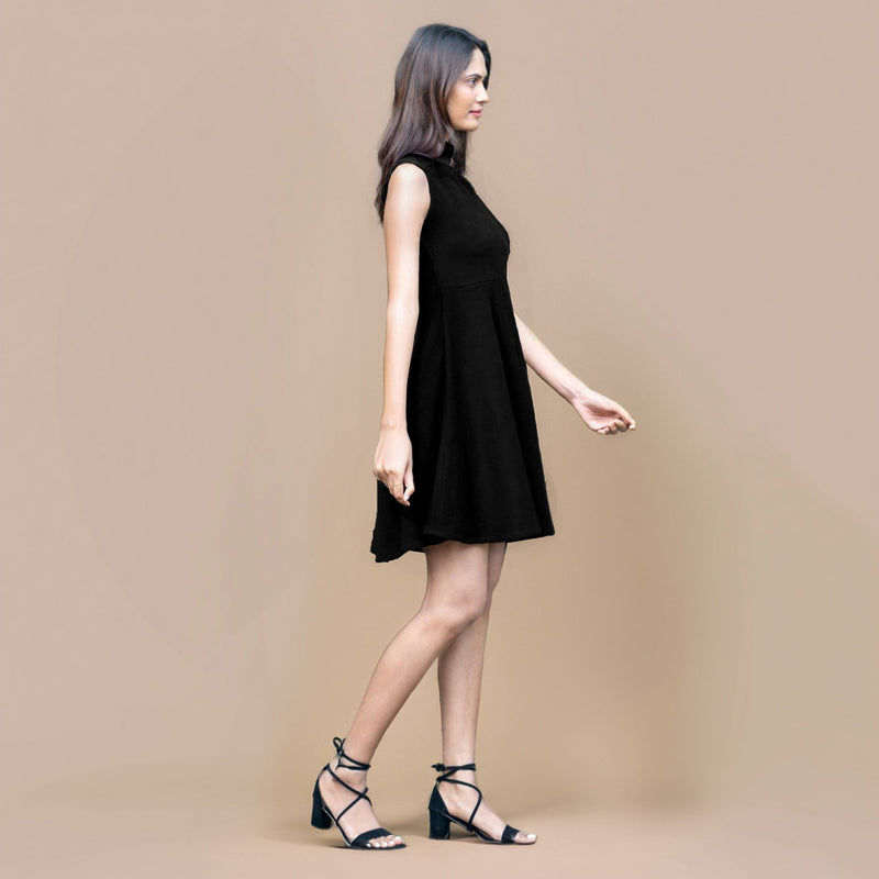Black Warm Cotton Waffle Fit and Flare Short Sleeveless Dress 32" / Custom Height (Free) Black Warm Cotton Waffle Fit and Flare Short Sleeveless Dress 32" / Custom Height (Free)