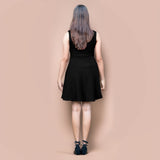 Black Warm Cotton Waffle Fit and Flare Short Sleeveless Dress
