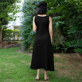 Black Warm Cotton Waffle Fit and Flare Sleeveless Maxi Dress