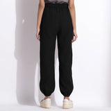 Black Warm Cotton Waffle High-Rise Jogger Pant