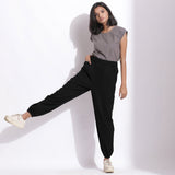 Black Warm Cotton Waffle High-Rise Jogger Pant