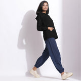 Black Warm Cotton Waffle Hoodie Sweatshirt