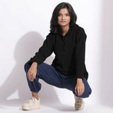 Black Warm Cotton Waffle Hoodie Sweatshirt