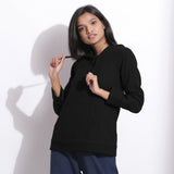 Black Warm Cotton Waffle Hoodie Sweatshirt