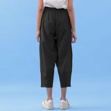 Black Cotton Flax Elasticated Paneled Pant