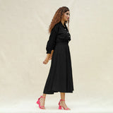 Black Yarn-Dyed Cotton Button-Down Yoked Maxi Dress