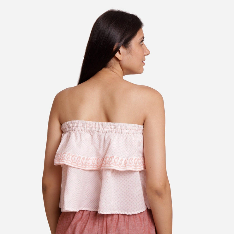 Back View of a Model Wearing Hand Embroidered Relaxed Fit Tube Top
