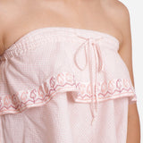 Front Detail of a Model Wearing Hand Embroidered Relaxed Fit Tube Top