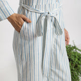 Close View of a Model wearing Blue Handspun Button-Down Overall