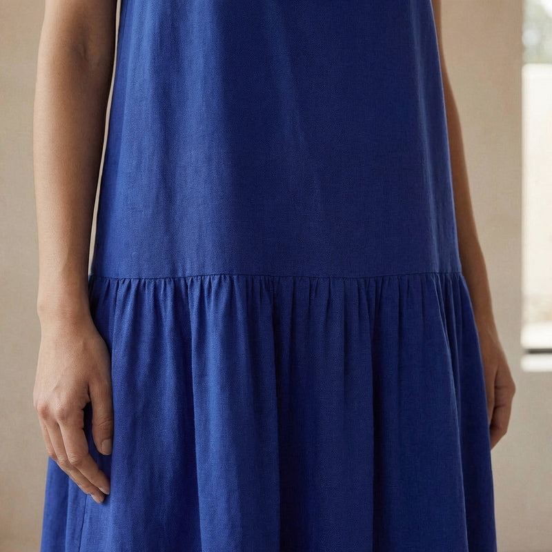 Buy Blue Cotton Poplin Drop-Waist Camisole Maxi Tier Dress Online at  SeamsFriendly