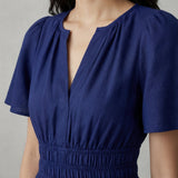 Blue Cotton Poplin Elasticated Short Tier Dress