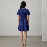 Blue Cotton Poplin Elasticated Short Tier Dress