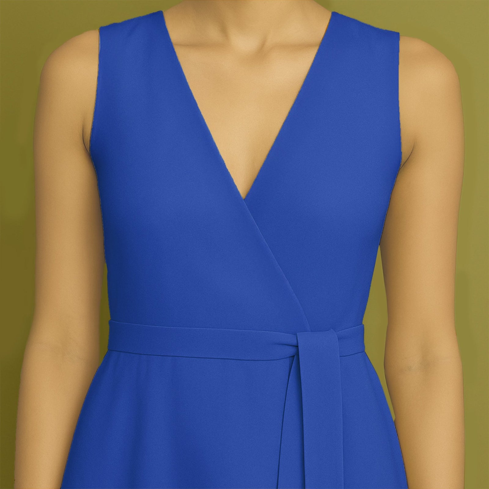 Blue Cotton Poplin Fit and Flare Sleeveless Midi Dress 34