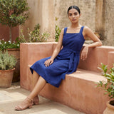 Blue Cotton Poplin Knee Length Princess Line Dress