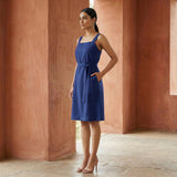 Blue Cotton Poplin Knee Length Princess Line Dress