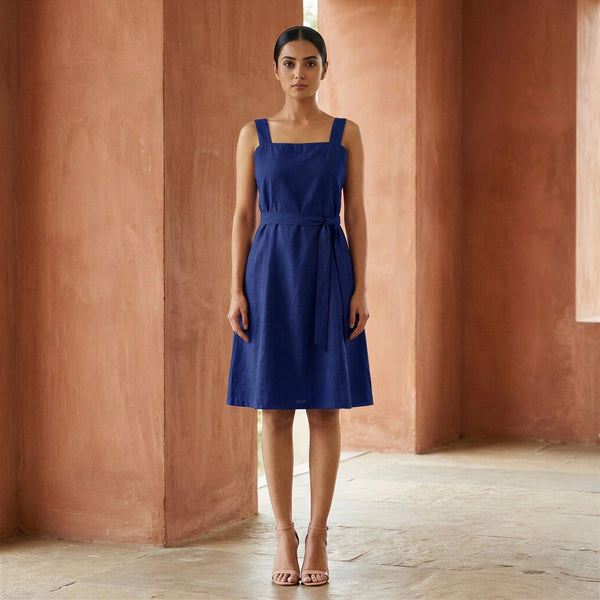 Blue Cotton Poplin Knee Length Princess Line Dress 62