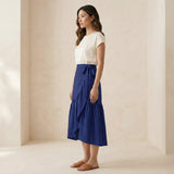Blue Cotton Poplin Ruffle Midi Wrap Skirt