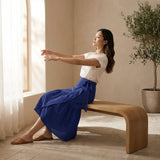 Blue Cotton Poplin Ruffle Midi Wrap Skirt