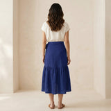 Blue Cotton Poplin Ruffle Midi Wrap Skirt
