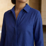 Blue Cotton Poplin Short Button-Down Shirt Dress
