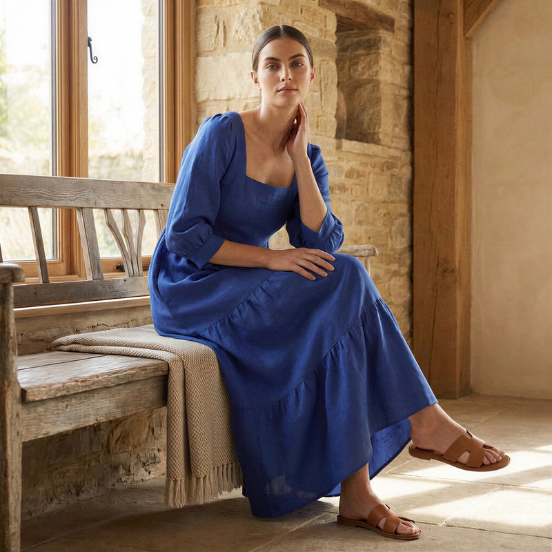 blue tiered midi dress Millà Women's Light Strapless Frill-Layered Fluffy Dress - Blue