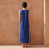 Blue Cotton Poplin Wavy Stripe Maxi Shift Dress