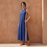 Blue Cotton Poplin Wavy Stripe Maxi Shift Dress