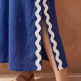 Blue Cotton Poplin Wavy Stripe Maxi Shift Dress
