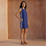 Blue Cotton Poplin Wavy Stripe Short Shift Dress
