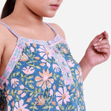 Front Detail of a Model wearing Floral Cotton Frilled Camisole Top