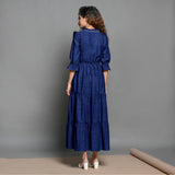 Blue Hand-Beaded Handspun Cotton Boho Maxi Dress
