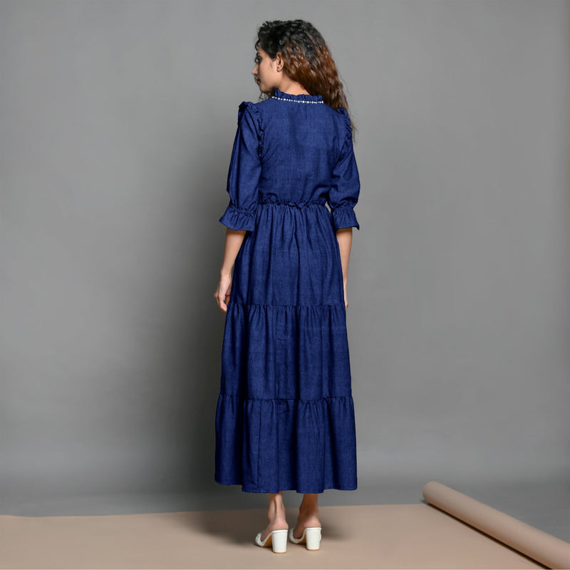 Blue Hand-Beaded Handspun Cotton Boho Maxi Dress 42" / Petite (5'1" and below) Blue Hand-Beaded Handspun Cotton Boho Maxi Dress 42" / Petite (5'1" and below)