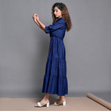 Blue Hand-Beaded Handspun Cotton Boho Maxi Dress